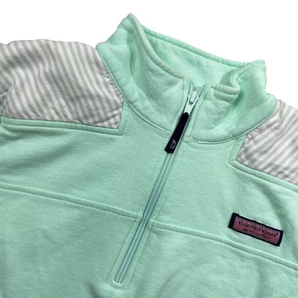 Vineyard Vines Large Sweatshirt Green Womens 100% Cotton 1/4 Zip Long Sleeve - Picture 2 of 5